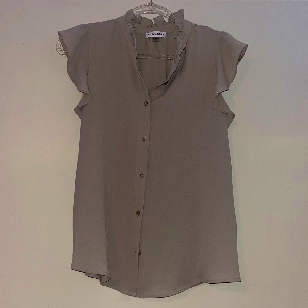 Calvin Klein Flutter Sleeve Blouse Button Up